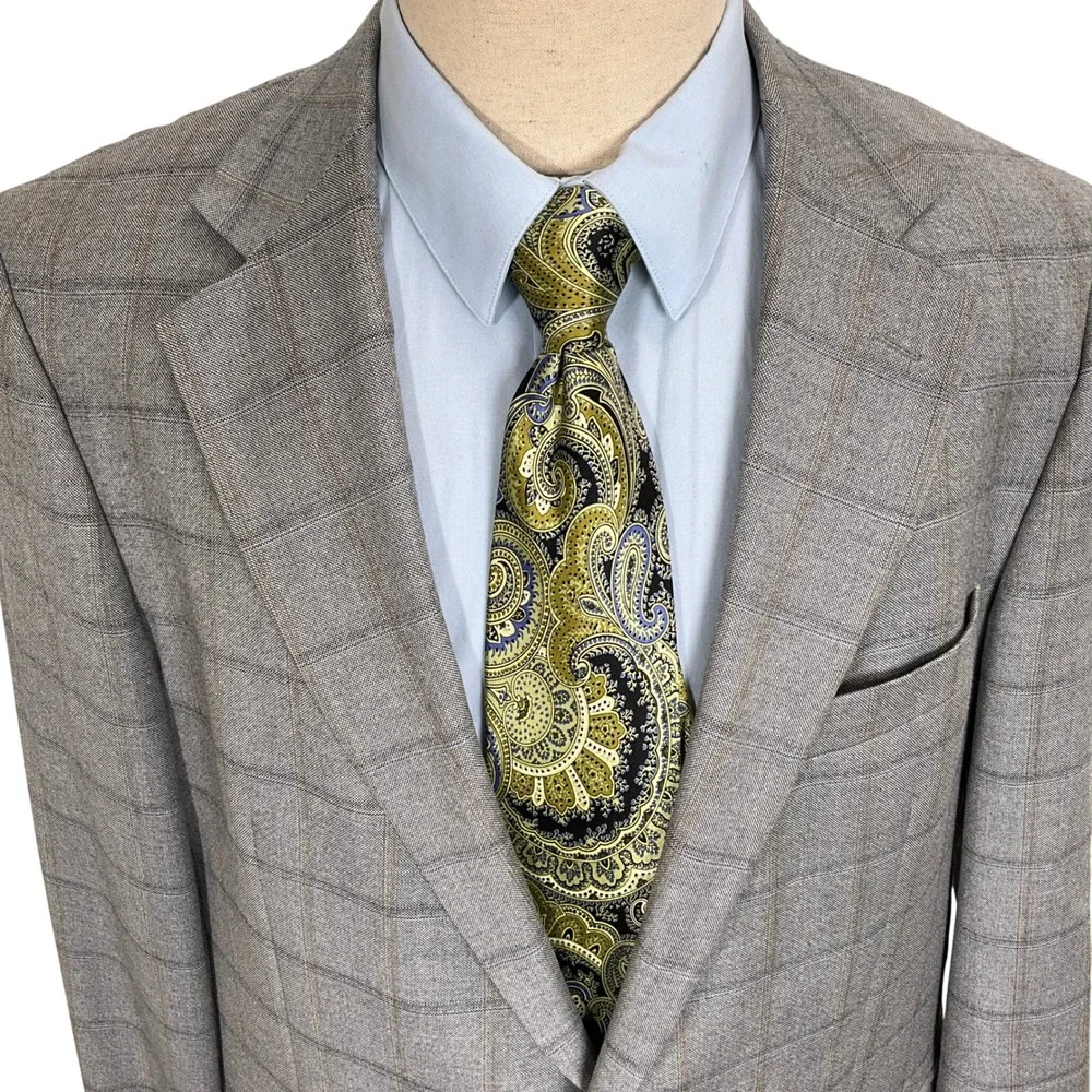 Brooks Brothers‎ 346 Blazer Mens 44L Gray Tan Windowpane Plaid Sport Coat Jacket